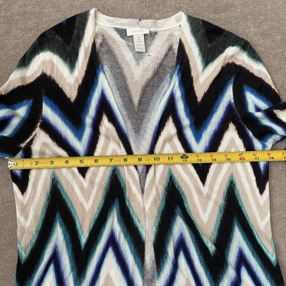 Chico’s Cardigan Womens Size 1 Medium Chevron Lightweight Sweater Black Teal - Picture 6 of 10